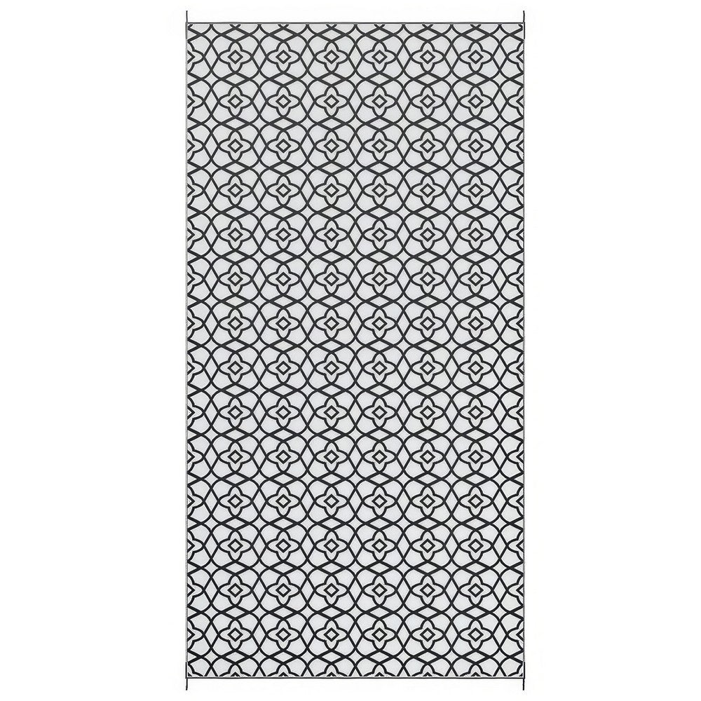 9x18 Ultra Large Outdoor Rug, Black and White Reversible Clover Pattern - BM350785