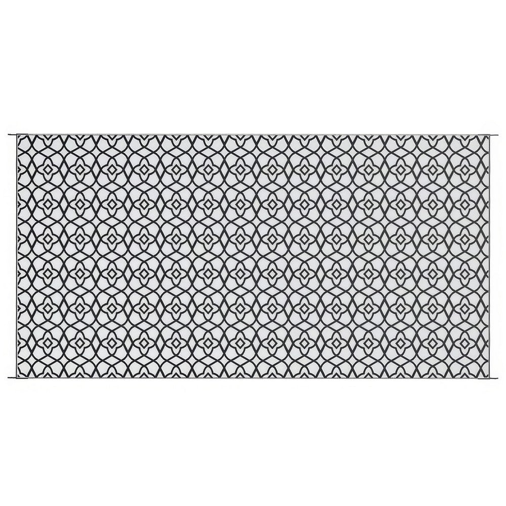 9x18 Ultra Large Outdoor Rug, Black and White Reversible Clover Pattern - BM350785