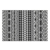 Mez 6x9 Medium Outdoor Rug, Black White Bohemian Geometric Pattern w Bag - BM350786