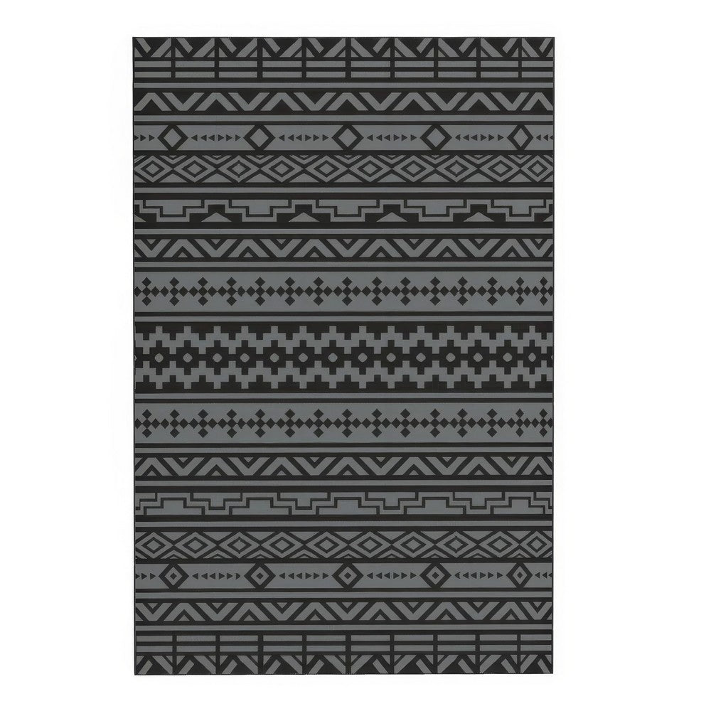 Mez 6x9 Medium Area Outdoor Rug in Bag, Black Gray Bohemian Geometric Pattern - BM350787