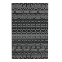 Mez 6x9 Medium Area Outdoor Rug in Bag, Black Gray Bohemian Geometric Pattern - BM350787