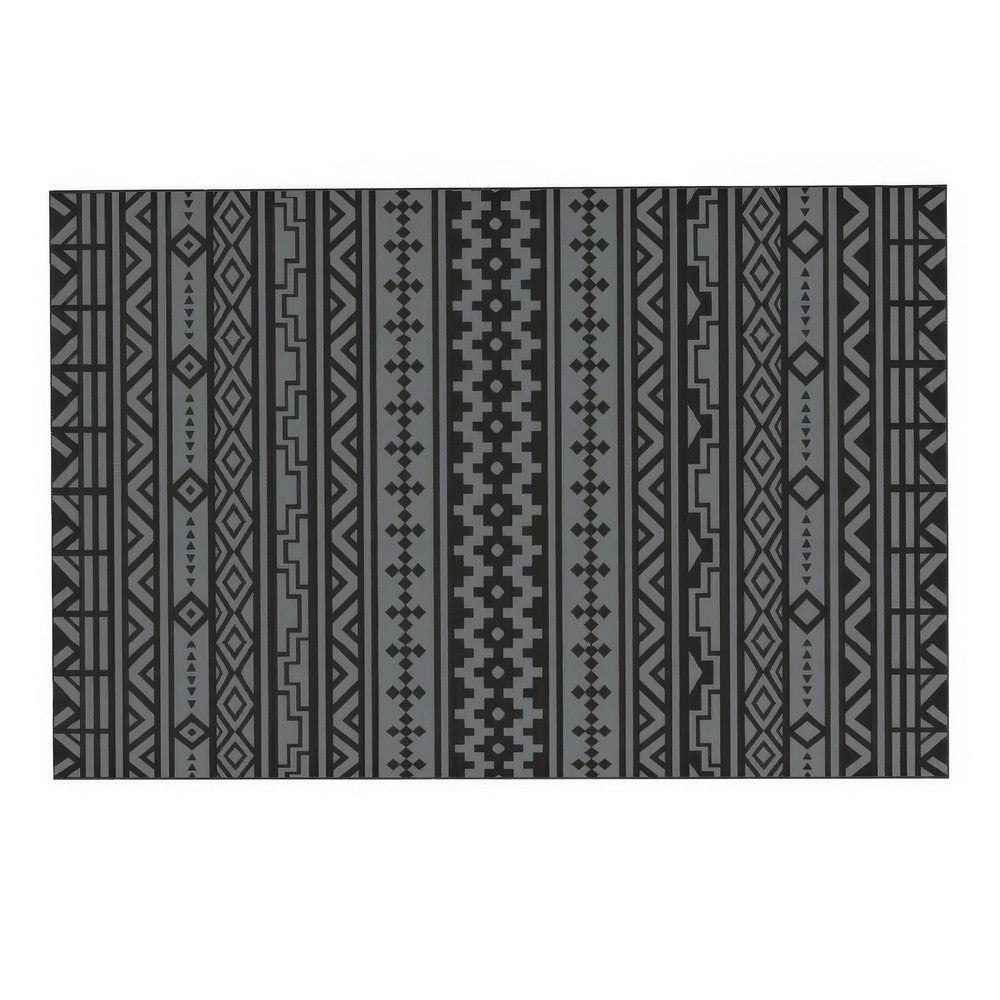 Mez 6x9 Medium Area Outdoor Rug in Bag, Black Gray Bohemian Geometric Pattern - BM350787