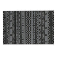Mez 6x9 Medium Area Outdoor Rug in Bag, Black Gray Bohemian Geometric Pattern - BM350787