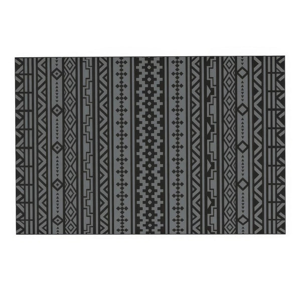 Mez 6x9 Medium Area Outdoor Rug in Bag, Black Gray Bohemian Geometric Pattern - BM350787
