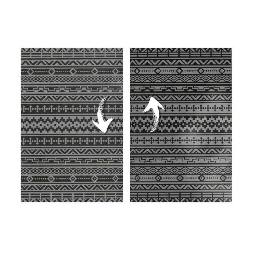 Mez 6x9 Medium Area Outdoor Rug in Bag, Black Gray Bohemian Geometric Pattern - BM350787