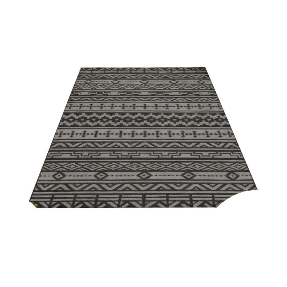 Mez 6x9 Medium Area Outdoor Rug in Bag, Black Gray Bohemian Geometric Pattern - BM350787