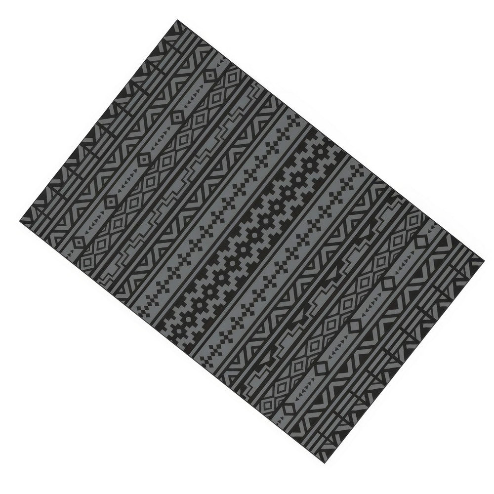 Mez 6x9 Medium Area Outdoor Rug in Bag, Black Gray Bohemian Geometric Pattern - BM350787