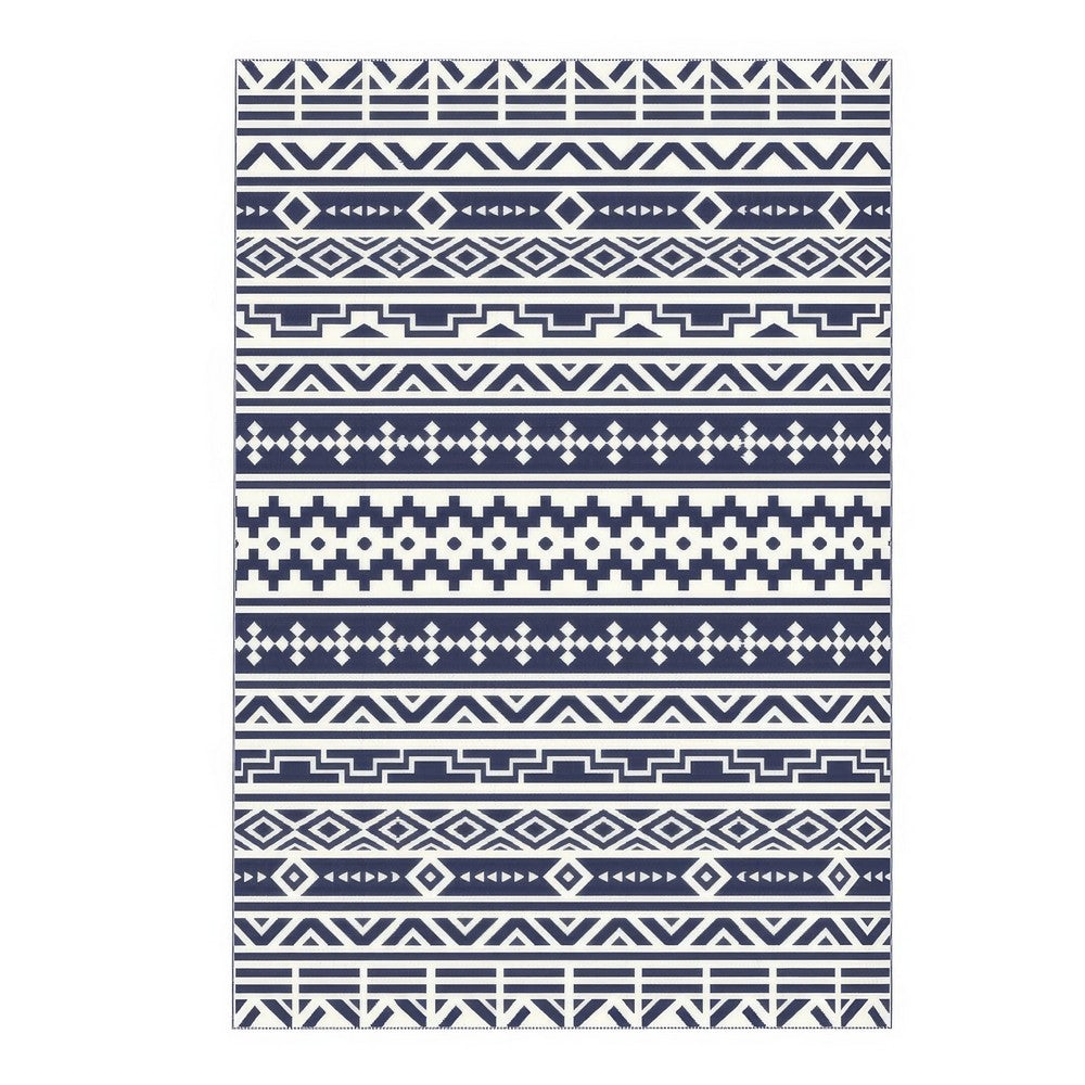 Mez 6x9 Medium Area Outdoor Rug, White Blue Geometric, Picnic Rug in Bag  - BM350788