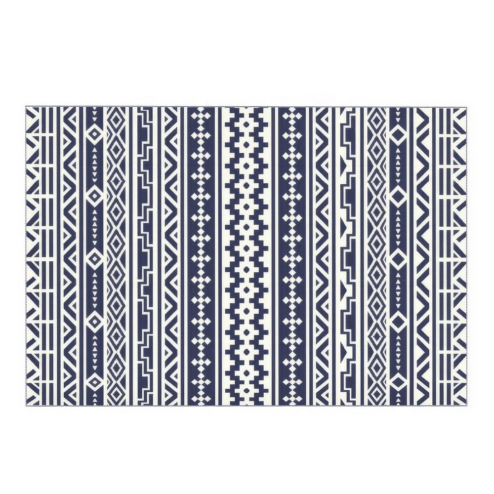 Mez 6x9 Medium Area Outdoor Rug, White Blue Geometric, Picnic Rug in Bag  - BM350788