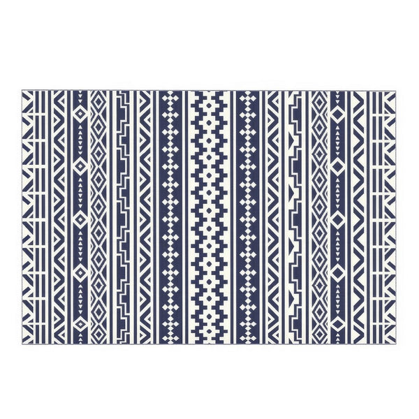 Mez 6x9 Medium Area Outdoor Rug, White Blue Geometric, Picnic Rug in Bag  - BM350788