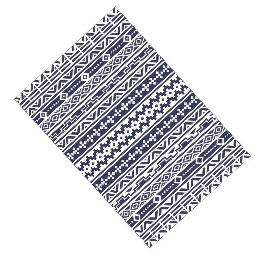 Mez 6x9 Medium Area Outdoor Rug, White Blue Geometric, Picnic Rug in Bag  - BM350788