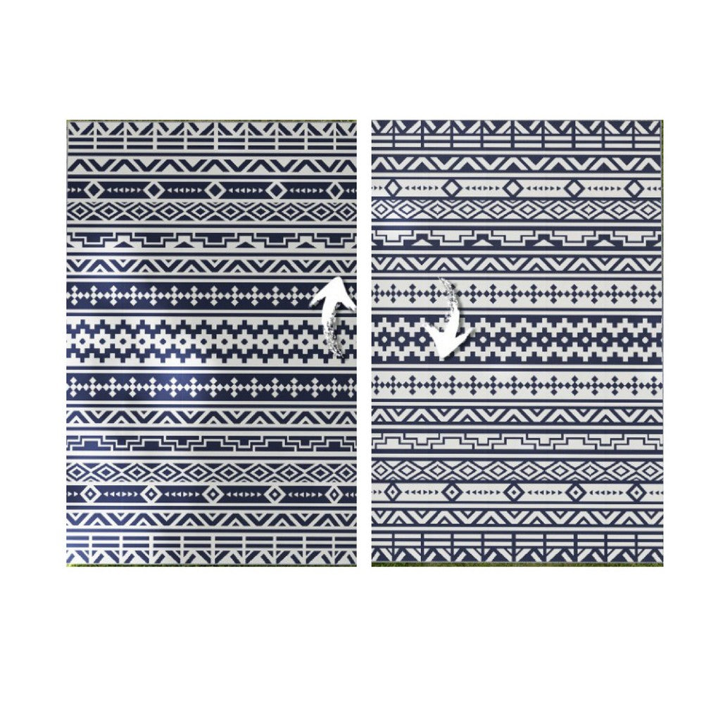 Mez 6x9 Medium Area Outdoor Rug, White Blue Geometric, Picnic Rug in Bag  - BM350788