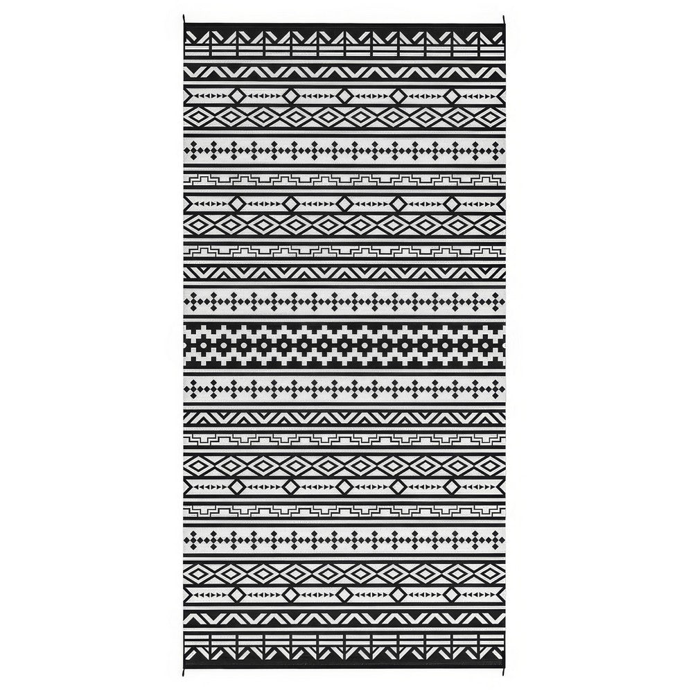 Mez 9x18 Ultra Large Outdoor Rug, Black White Bohemian Geometric Pattern - BM350789
