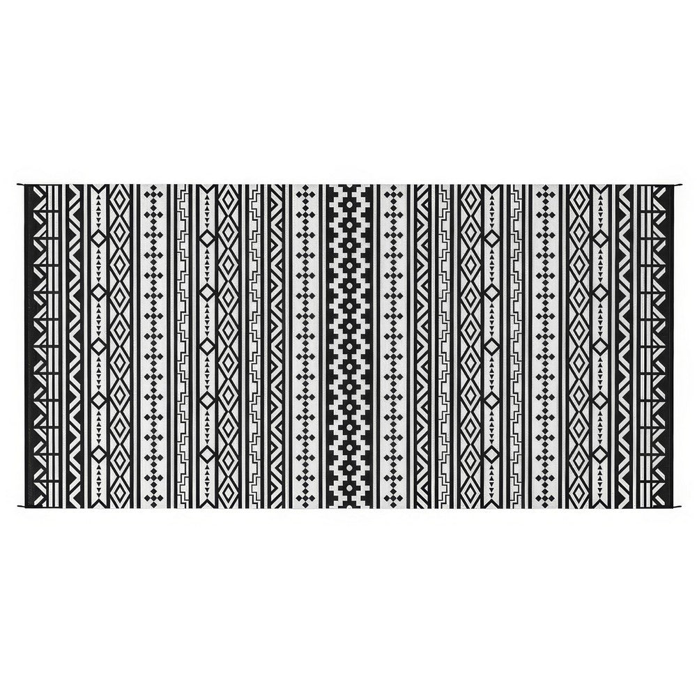 Mez 9x18 Ultra Large Outdoor Rug, Black White Bohemian Geometric Pattern - BM350789