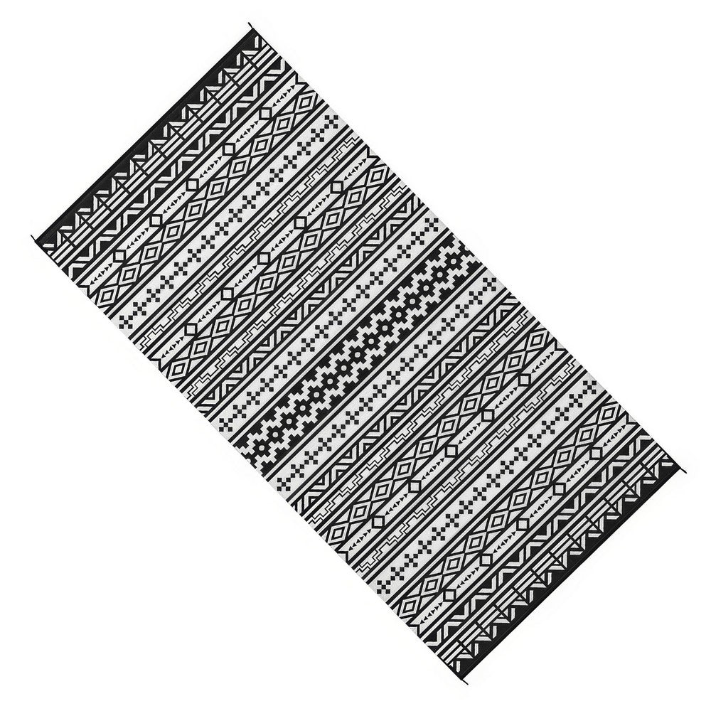 Mez 9x18 Ultra Large Outdoor Rug, Black White Bohemian Geometric Pattern - BM350789