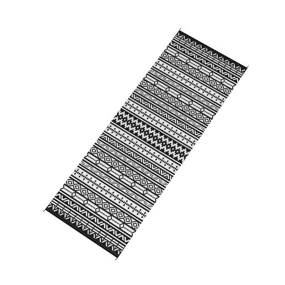 Mez 9x18 Ultra Large Outdoor Rug, Black White Bohemian Geometric Pattern - BM350789