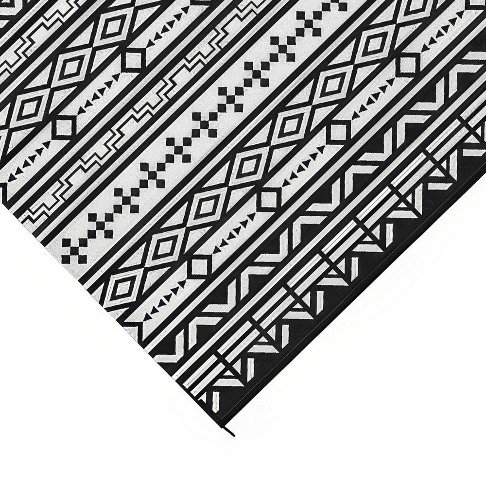 Mez 9x18 Ultra Large Outdoor Rug, Black White Bohemian Geometric Pattern - BM350789