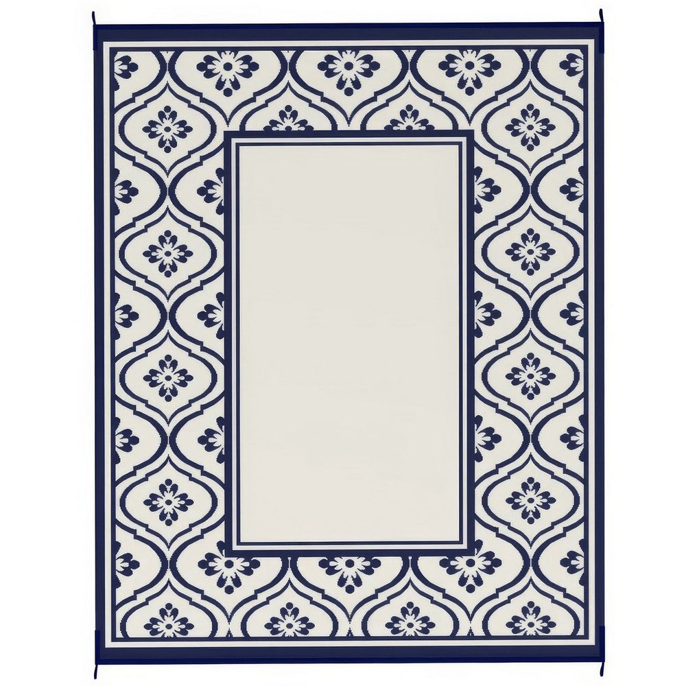 8x10 Large Area Outdoor Rug with Carrying Bag, Blue White Gourd Border - BM350790