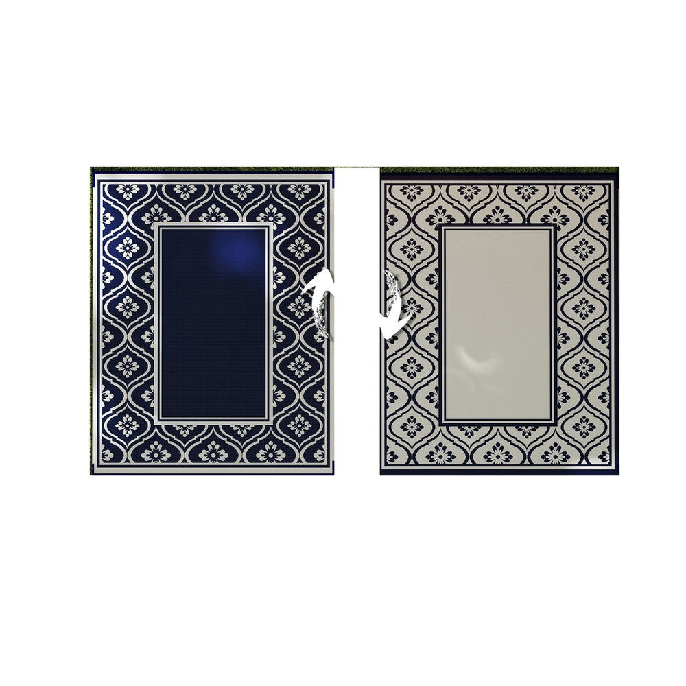 8x10 Large Area Outdoor Rug with Carrying Bag, Blue White Gourd Border - BM350790