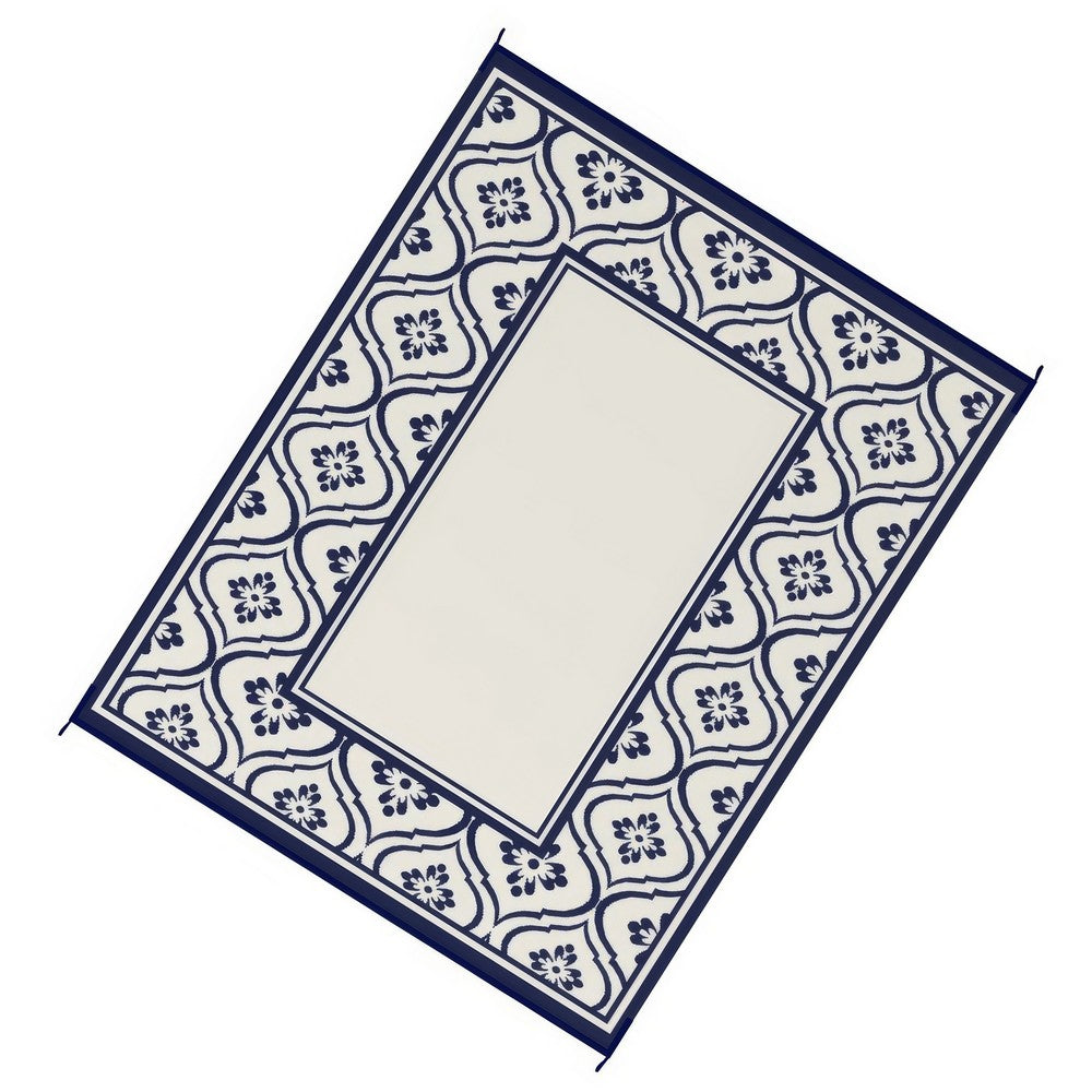8x10 Large Area Outdoor Rug with Carrying Bag, Blue White Gourd Border - BM350790