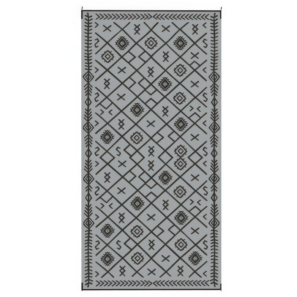 Kexy 9x18 Ultra Large Outdoor Rug with Carrying Bag, Black Gray Geometric - BM350791