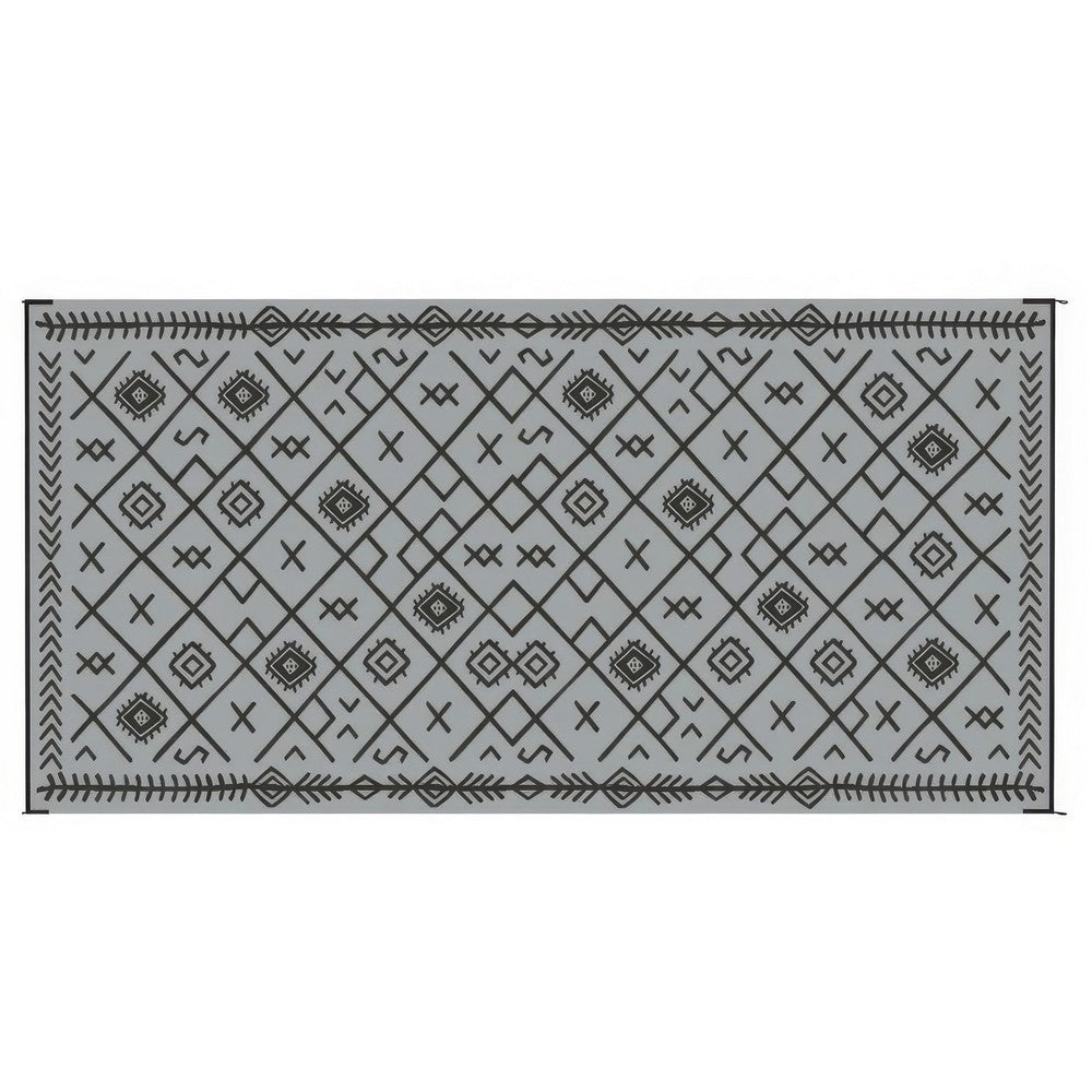 Kexy 9x18 Ultra Large Outdoor Rug with Carrying Bag, Black Gray Geometric - BM350791