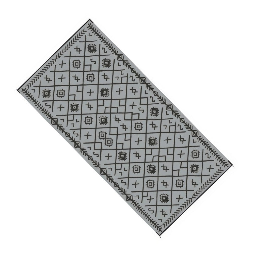 Kexy 9x18 Ultra Large Outdoor Rug with Carrying Bag, Black Gray Geometric - BM350791