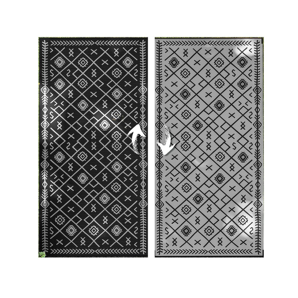 Kexy 9x18 Ultra Large Outdoor Rug with Carrying Bag, Black Gray Geometric - BM350791