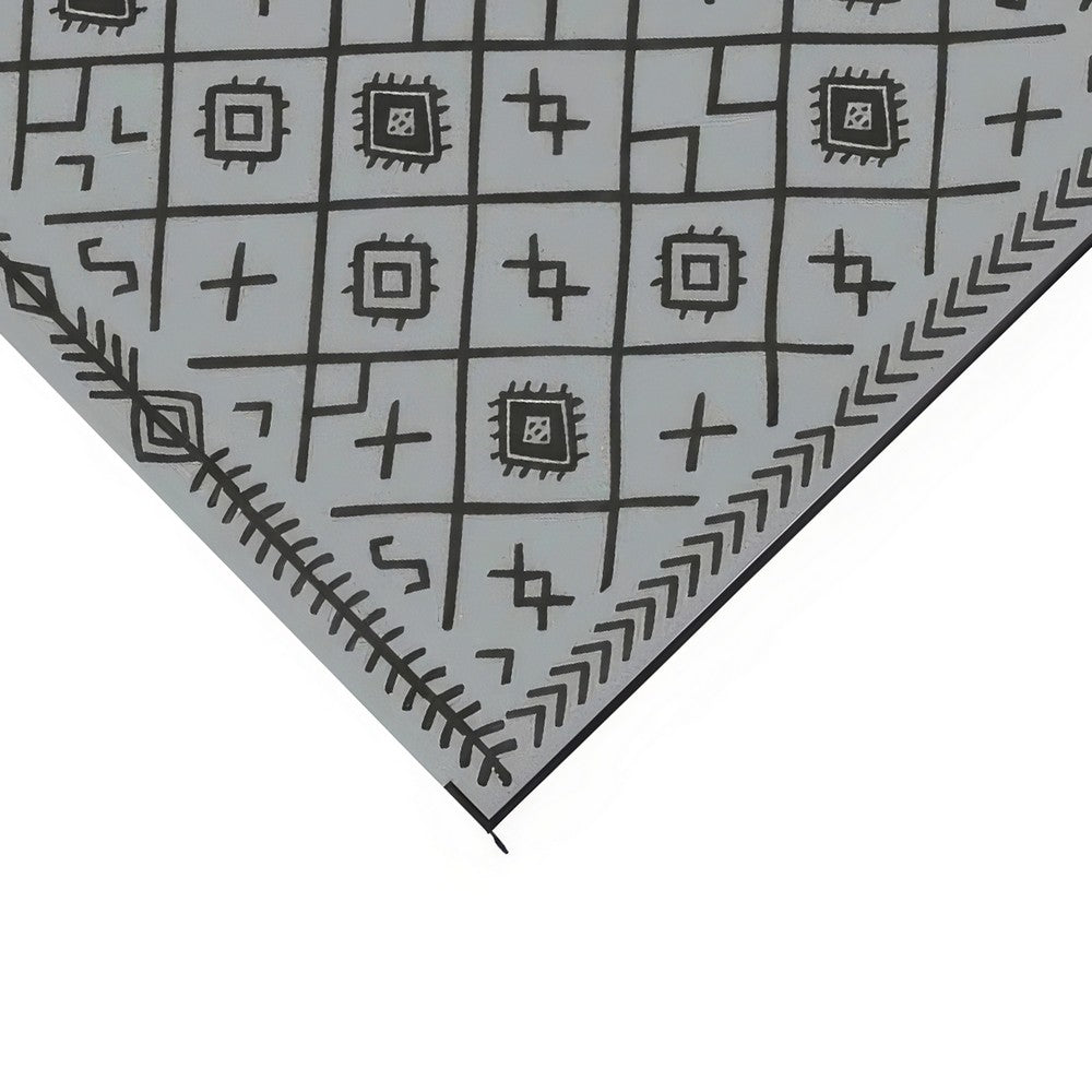 Kexy 9x18 Ultra Large Outdoor Rug with Carrying Bag, Black Gray Geometric - BM350791