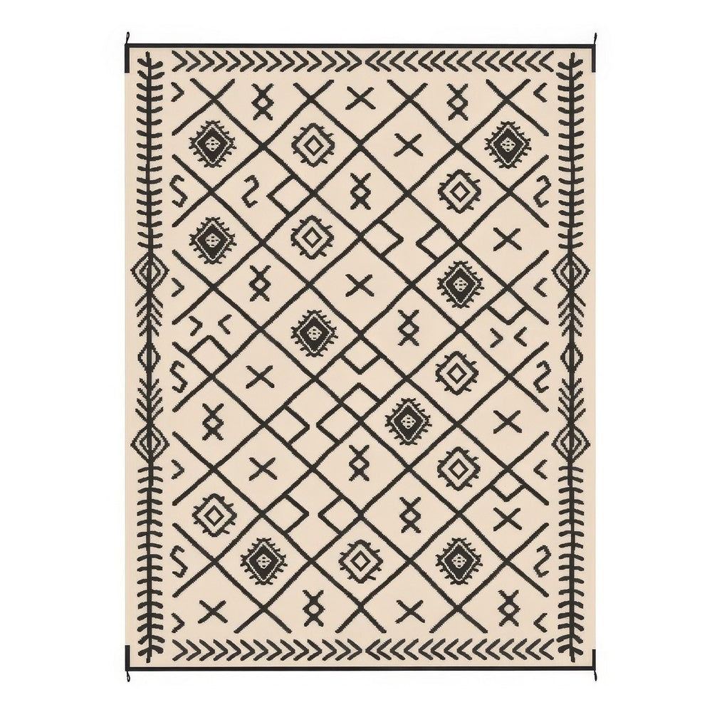 Kexy 9x12 Large Area Outdoor Rug with Carrying Bag, Beige Black Geometric - BM350792
