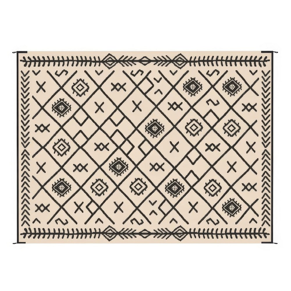 Kexy 9x12 Large Area Outdoor Rug with Carrying Bag, Beige Black Geometric - BM350792