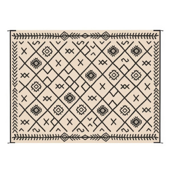 Kexy 9x12 Large Area Outdoor Rug with Carrying Bag, Beige Black Geometric - BM350792