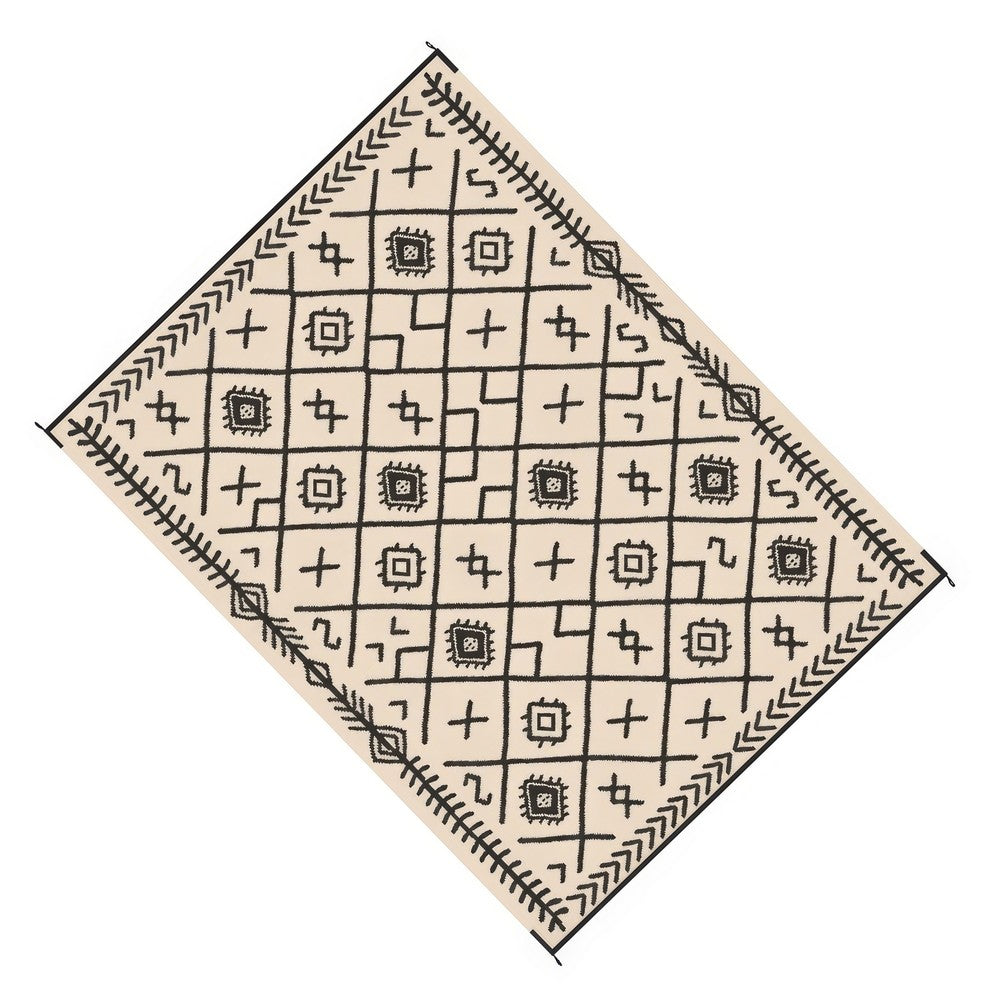 Kexy 9x12 Large Area Outdoor Rug with Carrying Bag, Beige Black Geometric - BM350792