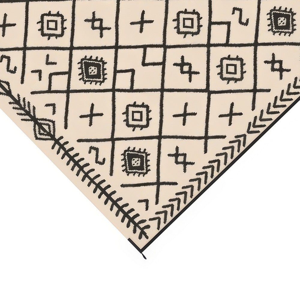 Kexy 9x12 Large Area Outdoor Rug with Carrying Bag, Beige Black Geometric - BM350792