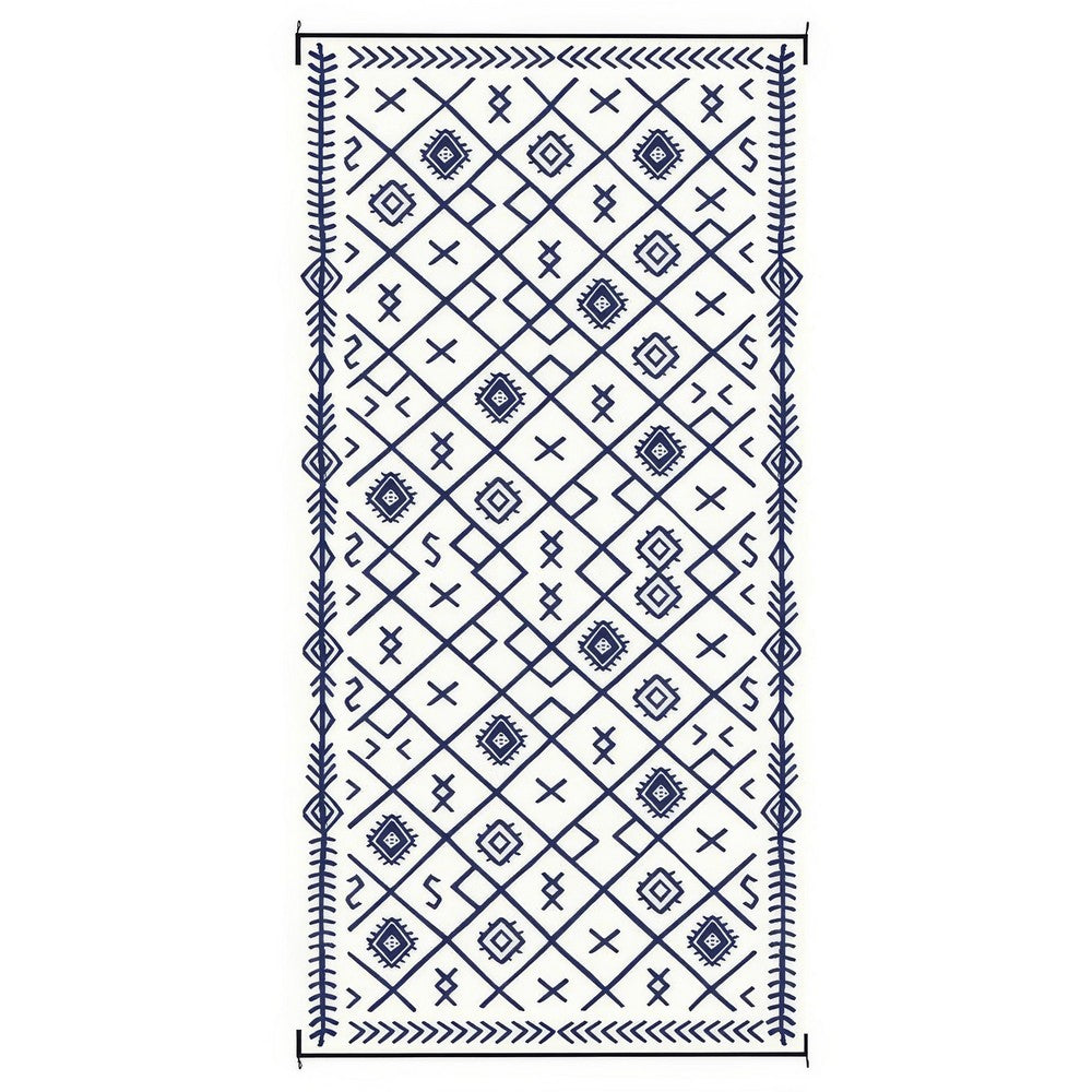 Kexy 9x18 Ultra Large Outdoor Rug with Carrying Bag, Blue White Geometric - BM350793