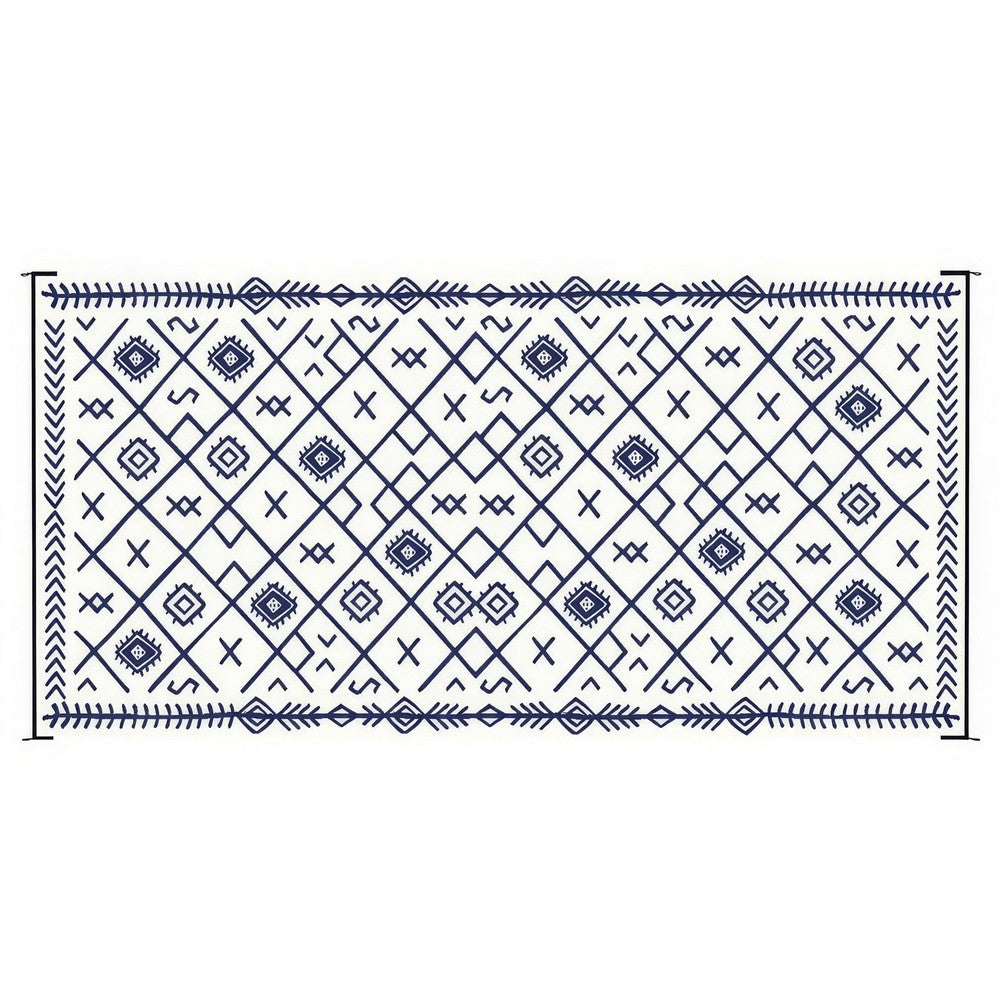Kexy 9x18 Ultra Large Outdoor Rug with Carrying Bag, Blue White Geometric - BM350793