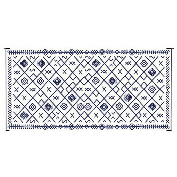 Kexy 9x18 Ultra Large Outdoor Rug with Carrying Bag, Blue White Geometric - BM350793