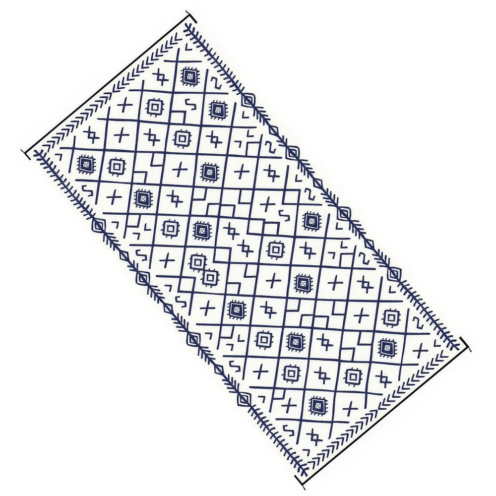 Kexy 9x18 Ultra Large Outdoor Rug with Carrying Bag, Blue White Geometric - BM350793