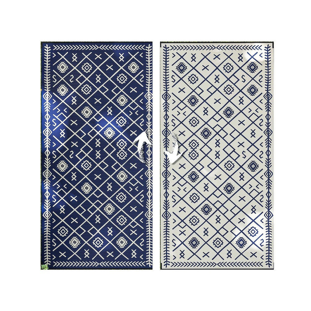 Kexy 9x18 Ultra Large Outdoor Rug with Carrying Bag, Blue White Geometric - BM350793
