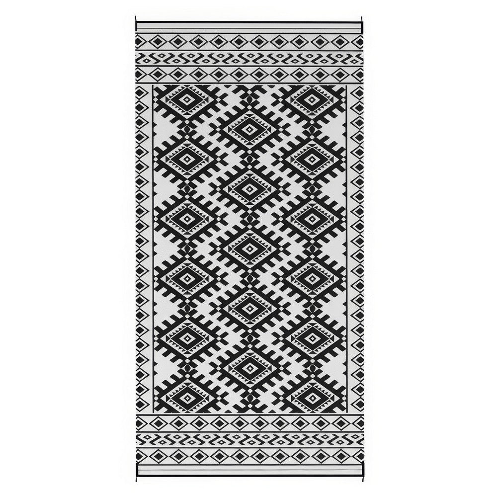 Elyz XL Outdoor Area Rug, Black and White Tribal Design, 9x18 Waterproof - BM350794