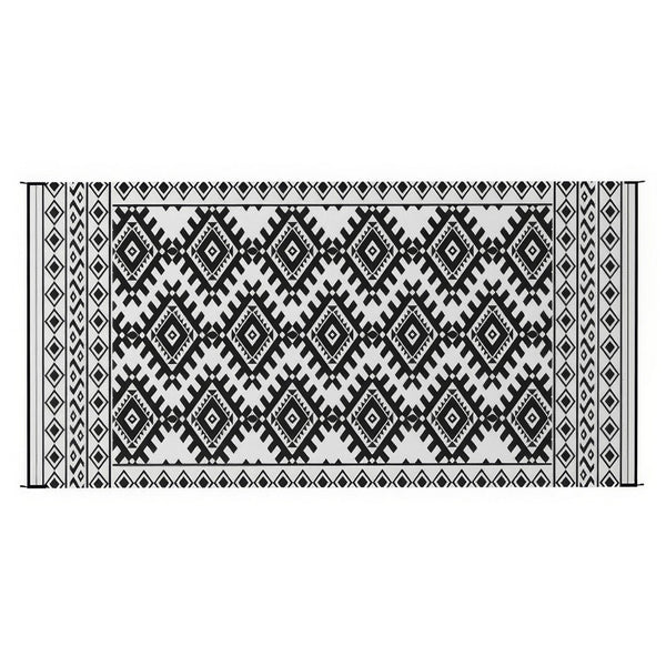 Elyz XL Outdoor Area Rug, Black and White Tribal Design, 9x18 Waterproof - BM350794