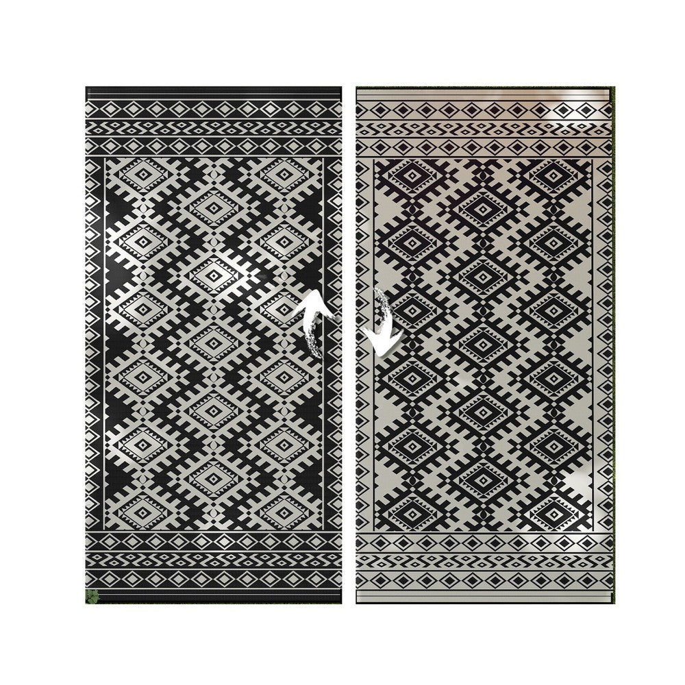 Elyz XL Outdoor Area Rug, Black and White Tribal Design, 9x18 Waterproof - BM350794