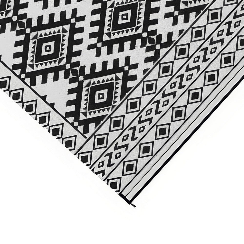Elyz XL Outdoor Area Rug, Black and White Tribal Design, 9x18 Waterproof - BM350794