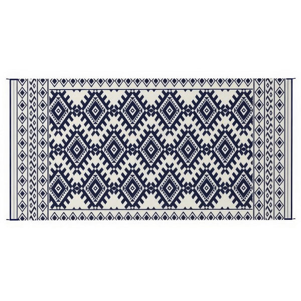 Elyz XL Outdoor Area Rug, Blue and White Tribal Design, 9x18 Weatherproof - BM350795
