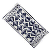 Elyz XL Outdoor Area Rug, Blue and White Tribal Design, 9x18 Weatherproof - BM350795