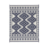 Elyz Large Outdoor Area Rug, Blue White Tribal Design, 8x10 Weatherproof - BM350796