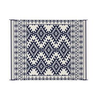 Elyz Large Outdoor Area Rug, Blue White Tribal Design, 8x10 Weatherproof - BM350796