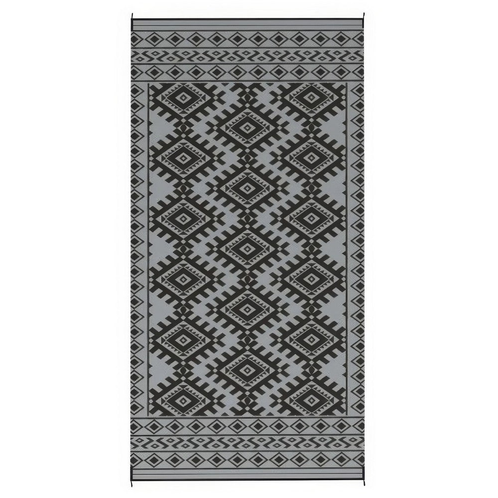 Elyz XL Outdoor Area Rug, Gray and White Tribal Design, 9x18 Waterproof - BM350797