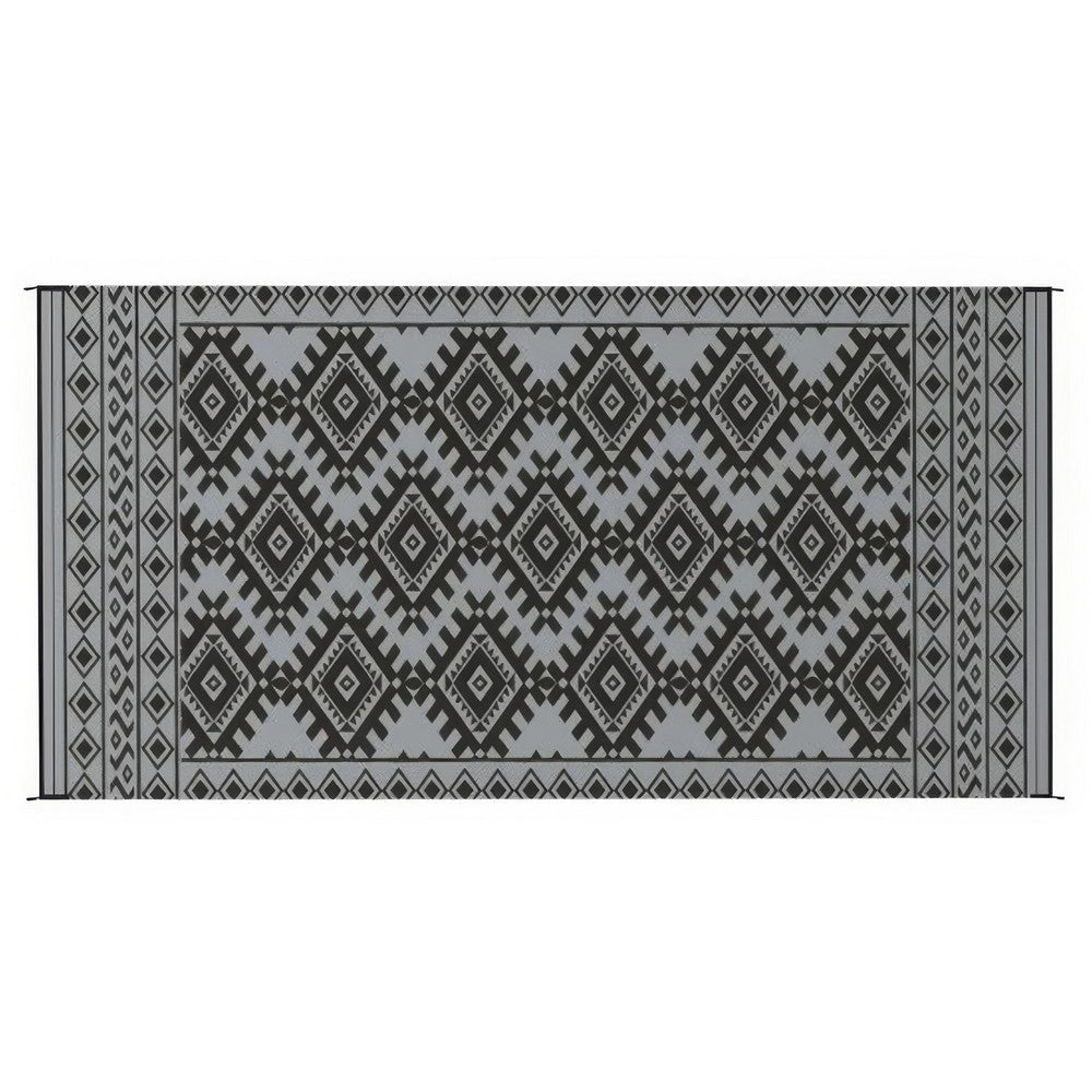 Elyz XL Outdoor Area Rug, Gray and White Tribal Design, 9x18 Waterproof - BM350797
