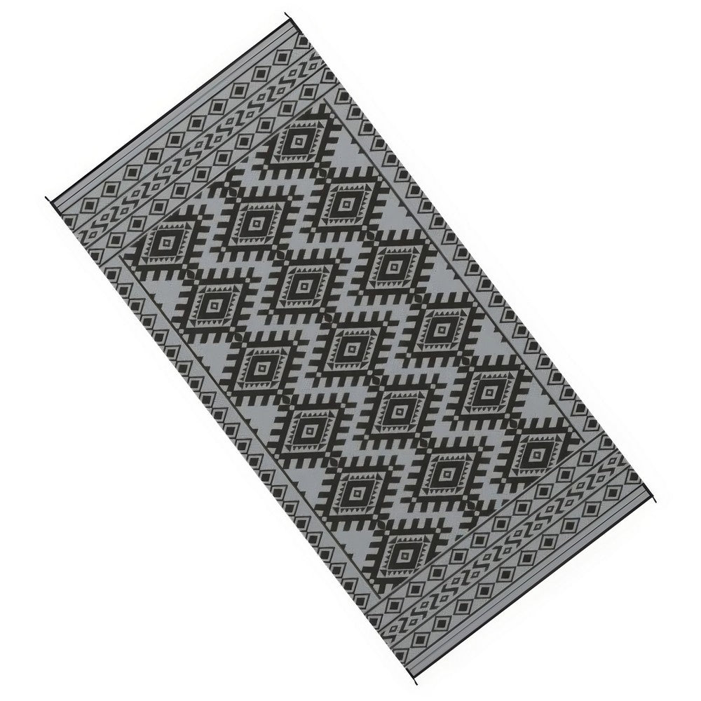 Elyz XL Outdoor Area Rug, Gray and White Tribal Design, 9x18 Waterproof - BM350797